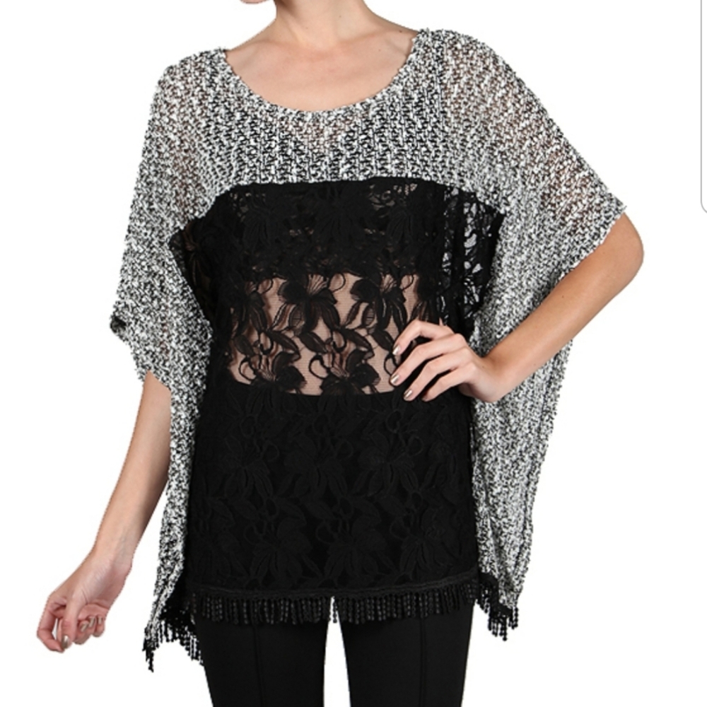 A'reve | Half Sleeved Weaved Knit Kimono Lace Body